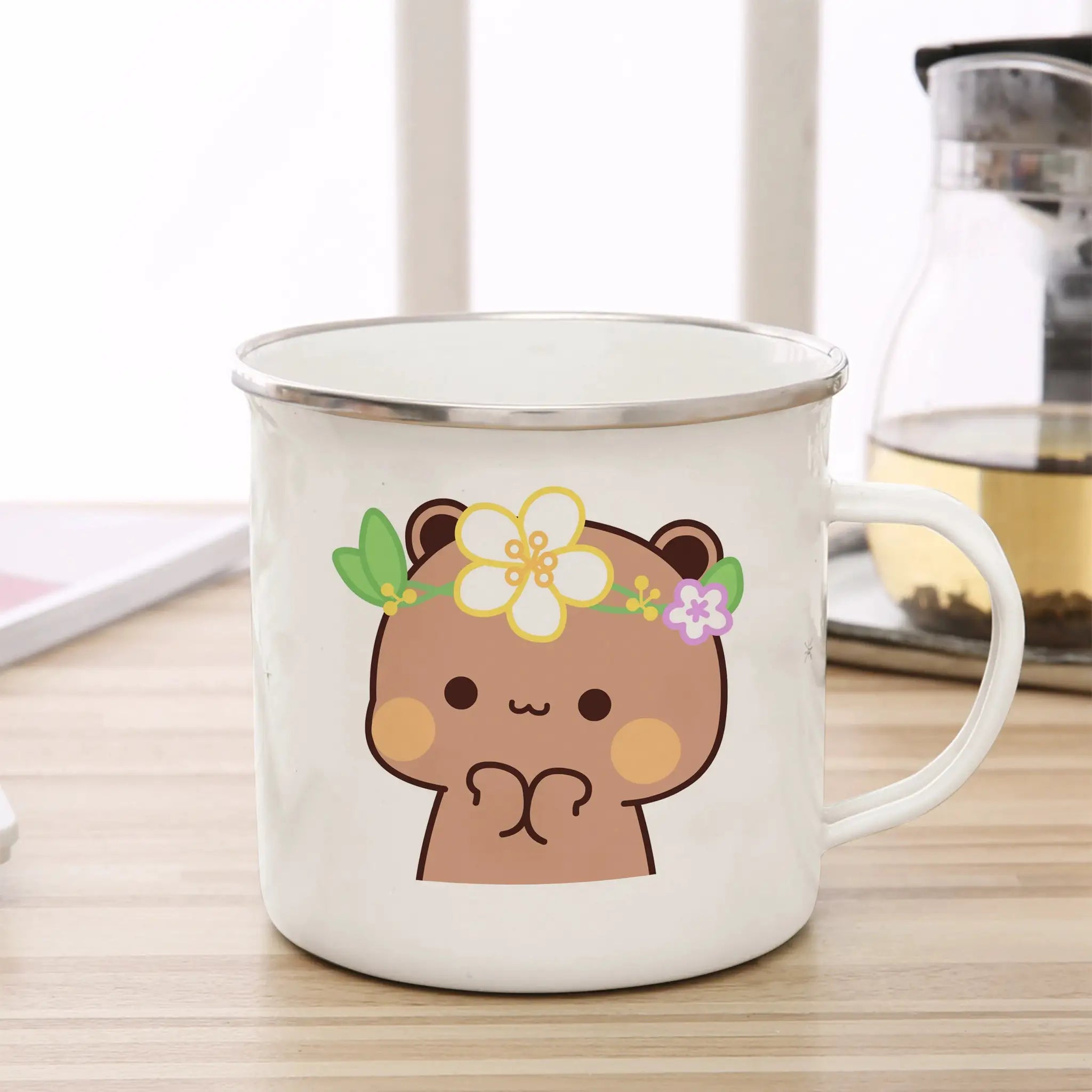 Cute Cup Co Cartoon Milk Mocha Bear Enamel Cup 11oz Eco Friendly Coffee Tea Cup Gift For Couple