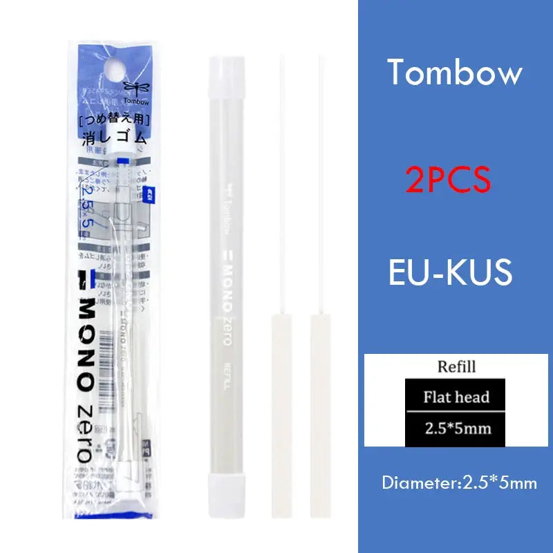 Tombow eraser pen refillable set, transparent barrel with white eraser tips, 2 pcs