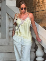 Sexy Women Asymmetrical Lace Slip Tops Backless Sleeveless Off Shoulder Beachwear With Elegant Lace
