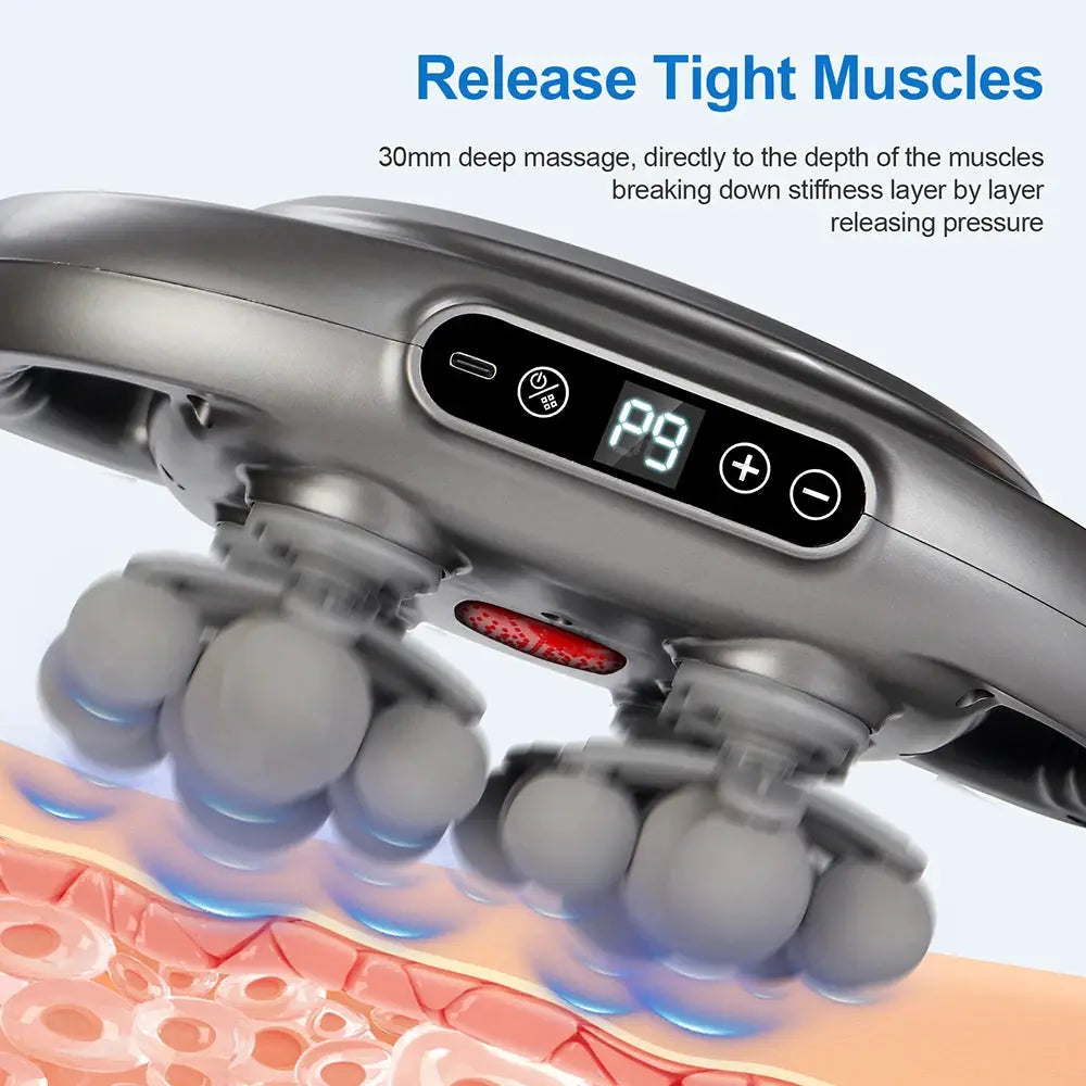 Simples Market 42-Head Fascia Gun massage device in gray with digital display and multiple heads