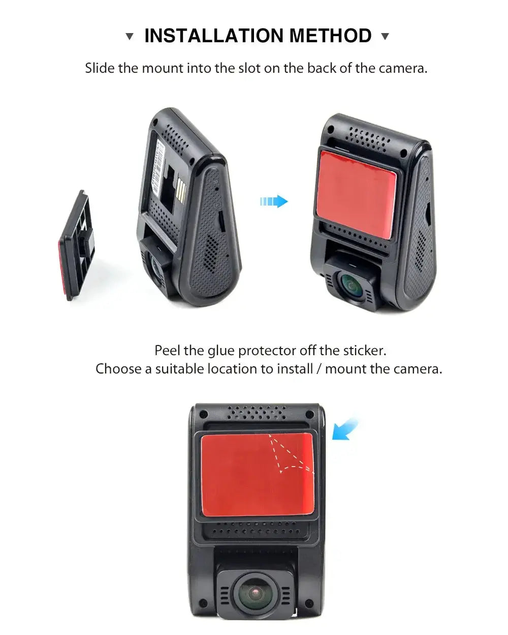 VIOFO A119 V3 2K car dash camera with black body and red protective film