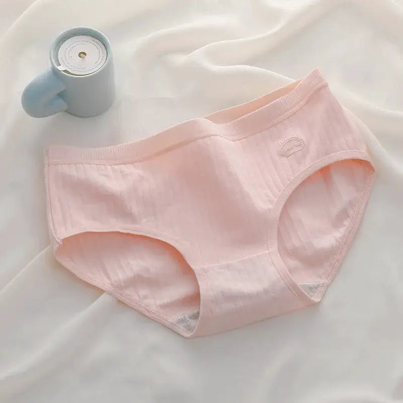 Simples Market pink cotton high-waist antibacterial panties, ribbed texture, M-XXL