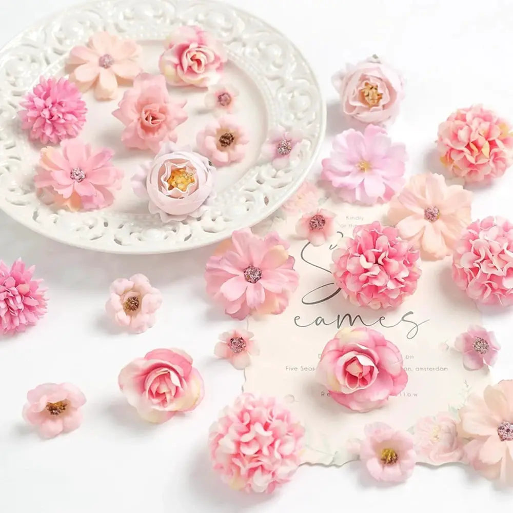 20Pcs pink rose artificial flowers, Simples Market, 4 cm silk flower heads for wedding decor and DIY crafts