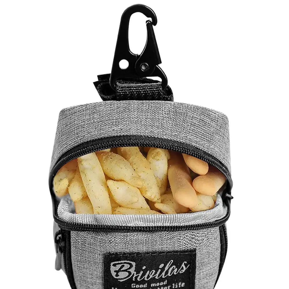 Dog treat pouch by Simples Market, portable training bag in grey fabric with carabiner clip