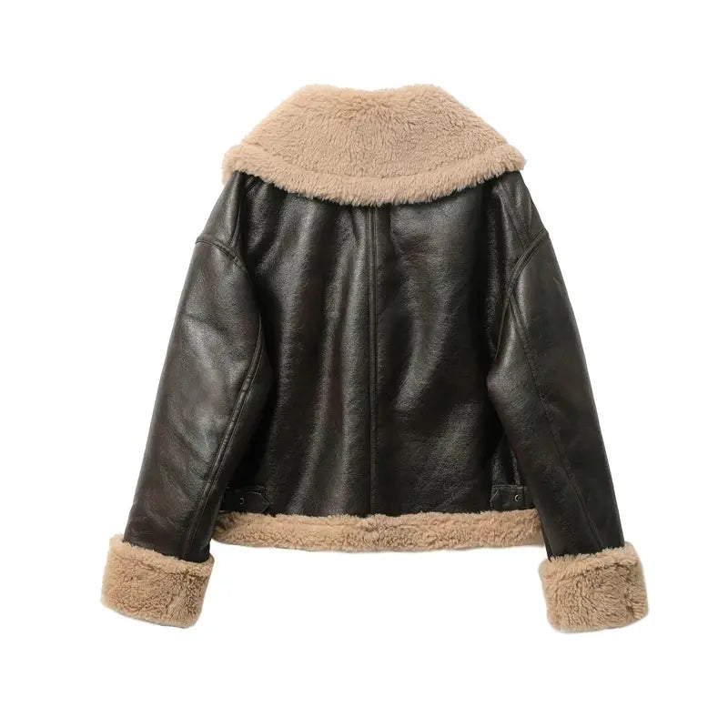 CozyNest Thickened DoubleSided Short Jacket For Women Brown Coat With Superior Warmth And Insulation