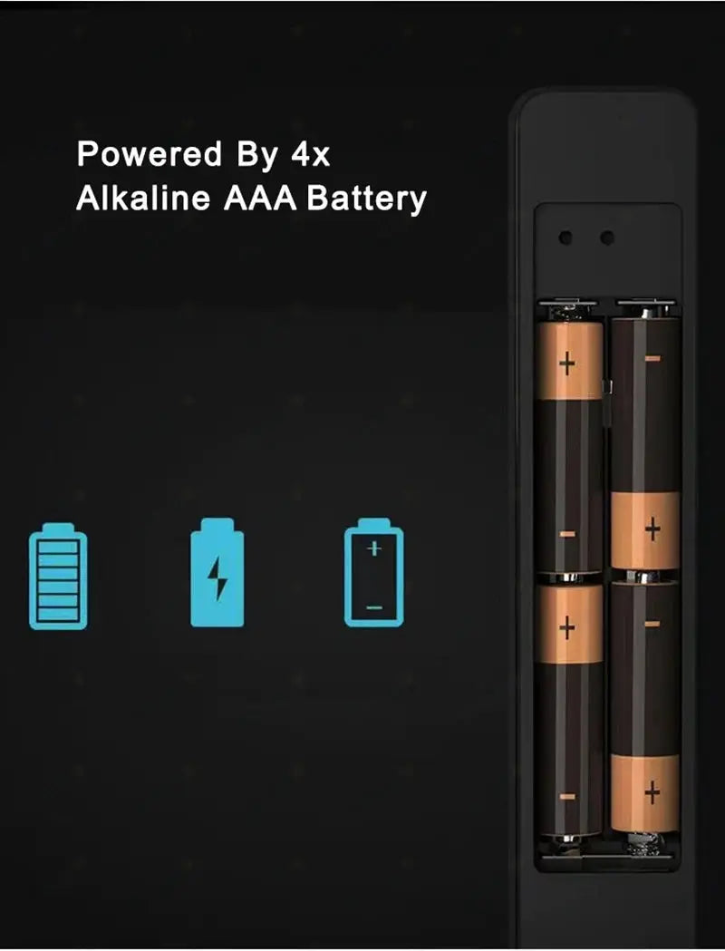 Waterproof sliding door smart lock with black body powered by 4x alkaline AAA batteries