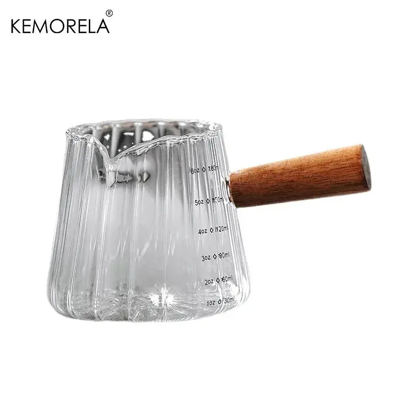 Wooden Handle Measuring Cup With Single And Double Spouts Italian Glass 90ml 120ml 180ml Coffee Milk Cup