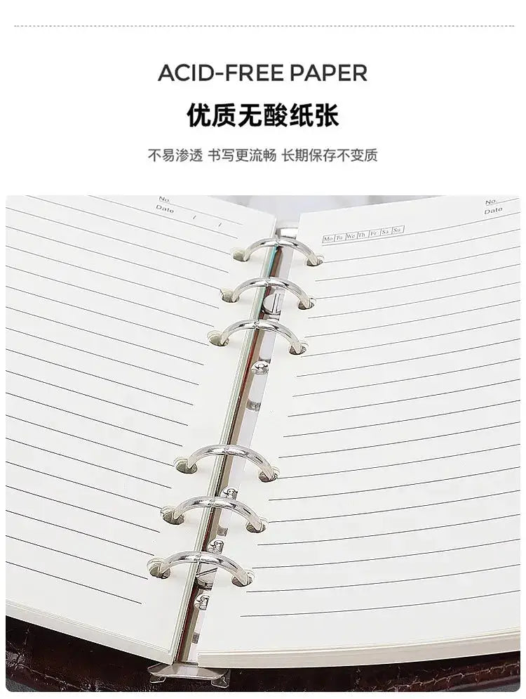 Yiwi genuine leather pocket-size planner with six-ring binder and lined pages