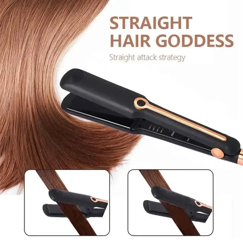 Tinsol 2-in-1 hair straightener and curling iron with ceramic plates, wide plates, black with rose-gold trim
