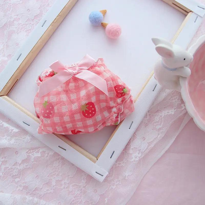 Panties in pink strawberry-print gingham with a bow, Simples Market