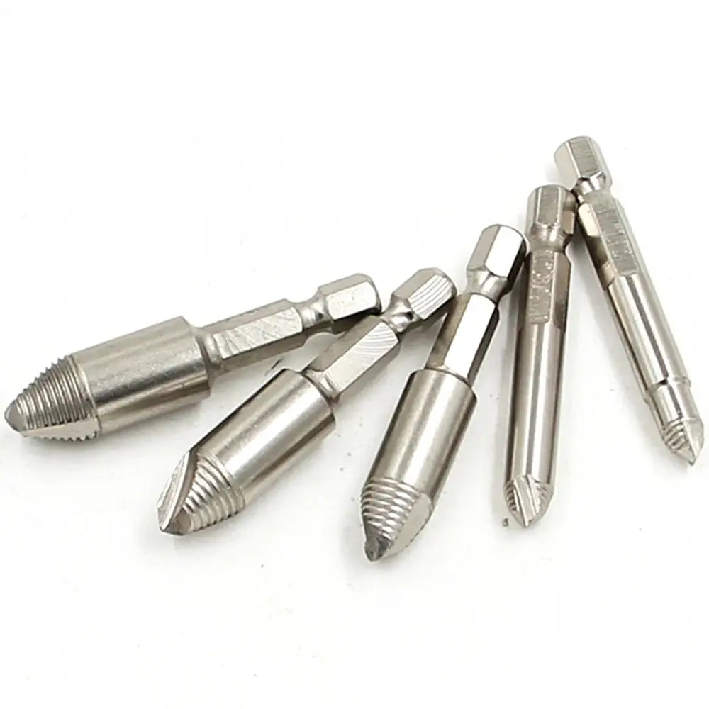 5 Piece Hex Handle Screw Extractor Set For Wood And Metal Removal With Single Head Cutting Edge