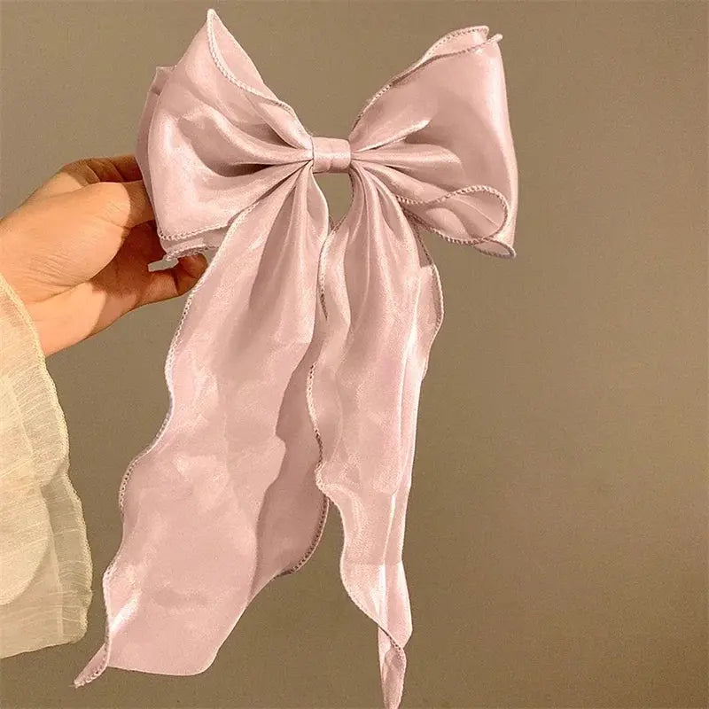 Elegant Blue Satin Chiffon Bow Hair Clip Barrette For Women And Girls With Shiny Bow Knot Accessory