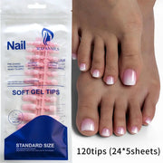 GlamToe Soft Gel Press On Toenails Full Coverage Short Square Pink French White Edge Easy Application