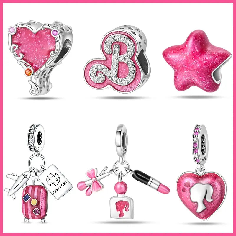 925 Silver Plated Magic Mirror Perfume Princess Angel Pink Charms Beads Fit Pandach 925 Bracelet Fine DIY Jewelry
