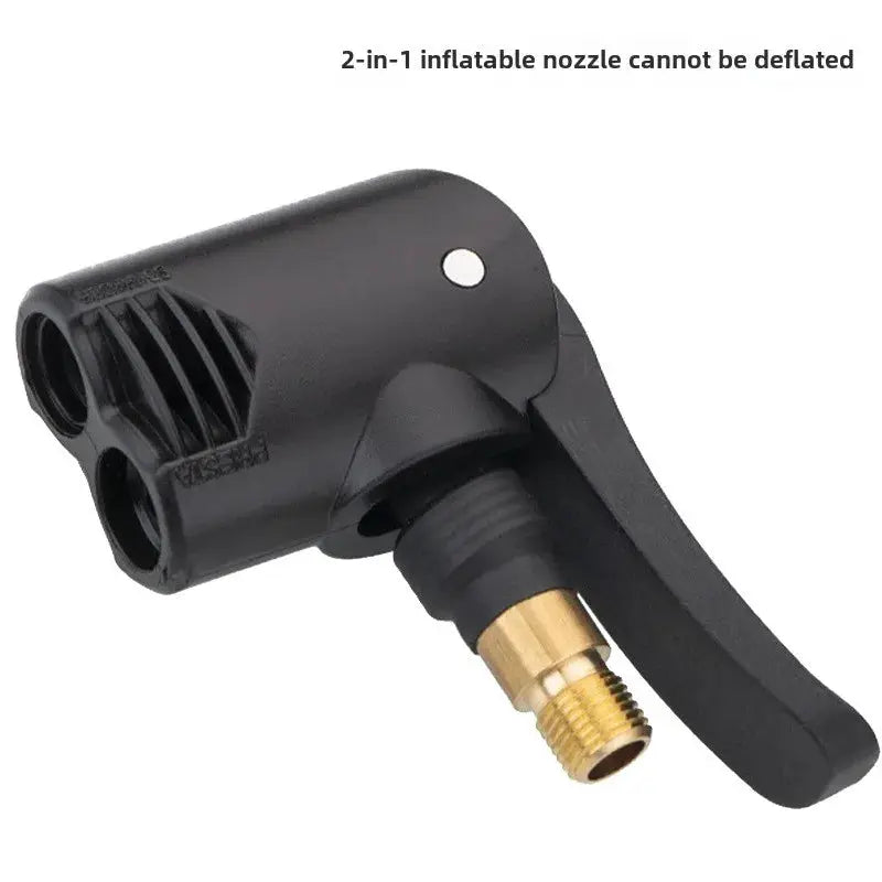 Black 2-in-1 inflator nozzle with brass air chuck adapter for bicycle and motorbike pumps