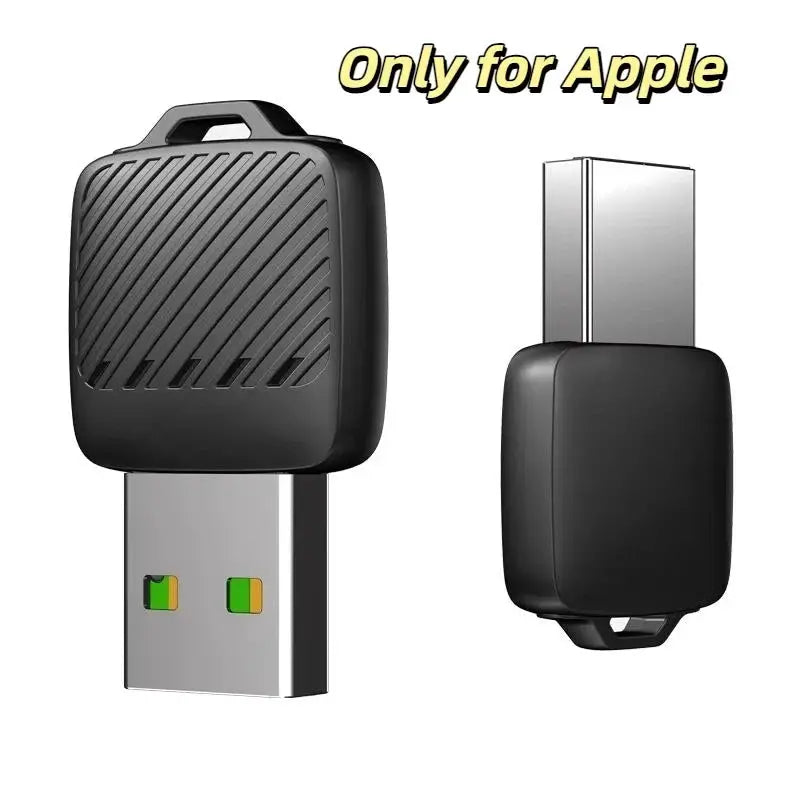 2-in-1 wireless CarPlay/Android Auto dongle in black with USB-A plug