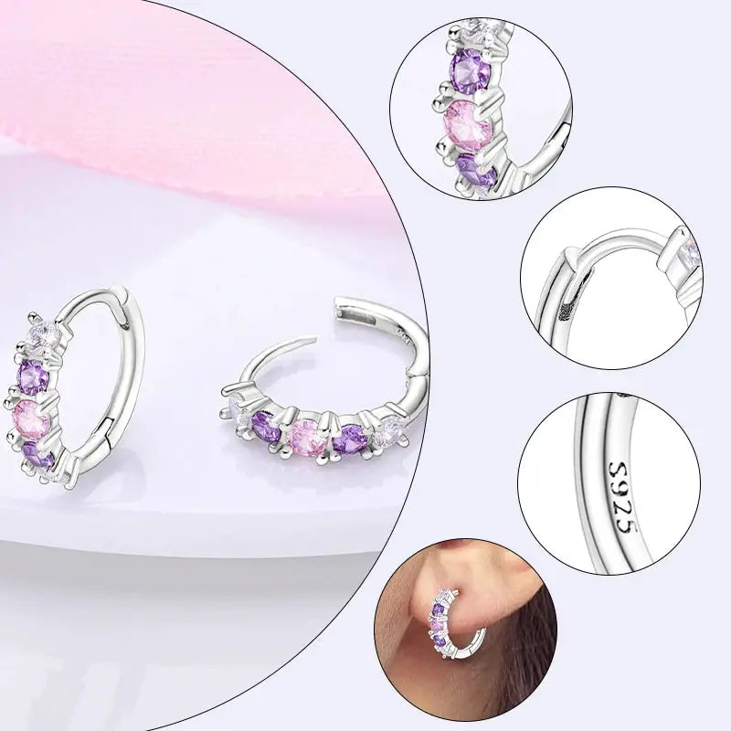 925 Sterling Silver Hoop Earrings Hypoallergenic Zirconia Hoops For Women Girls High Quality Fashion Jewelry