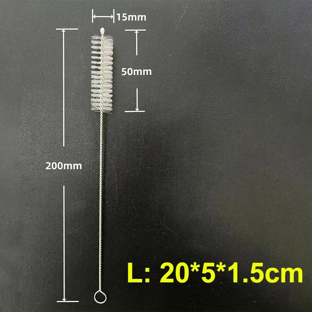 Drinking straw cleaning brush kit with a 200mm stainless steel handle and nylon bristles for baby bottles