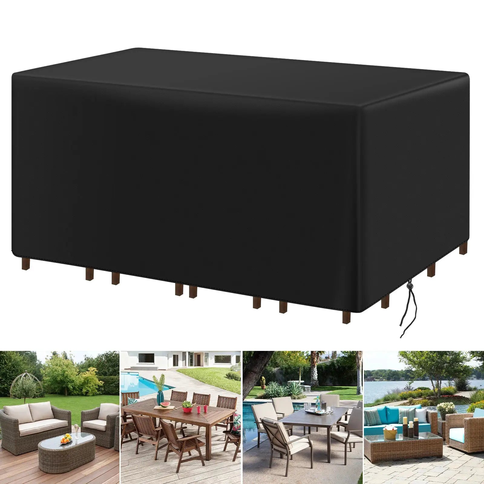 Heavy-duty black waterproof patio furniture cover for outdoor sofa, table and chairs, windproof Simples Market