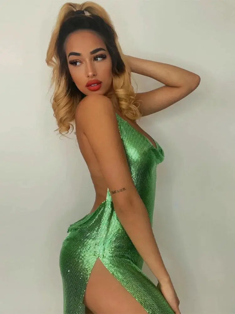 Glamora Hanging Neck Backless Sequin Short Dress for Party Nights and Dance Events