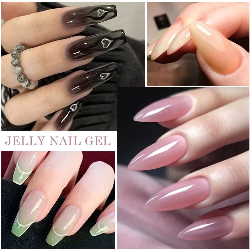 MTSSII Jelly Gel nail polish kit, 6pc set in pink, green, black, blue and transparent shades by Simples Market