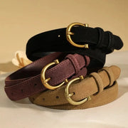 Branded Luxury Suede Belt For Women Premium Cow Leather With Gold Pin Buckle Accessory