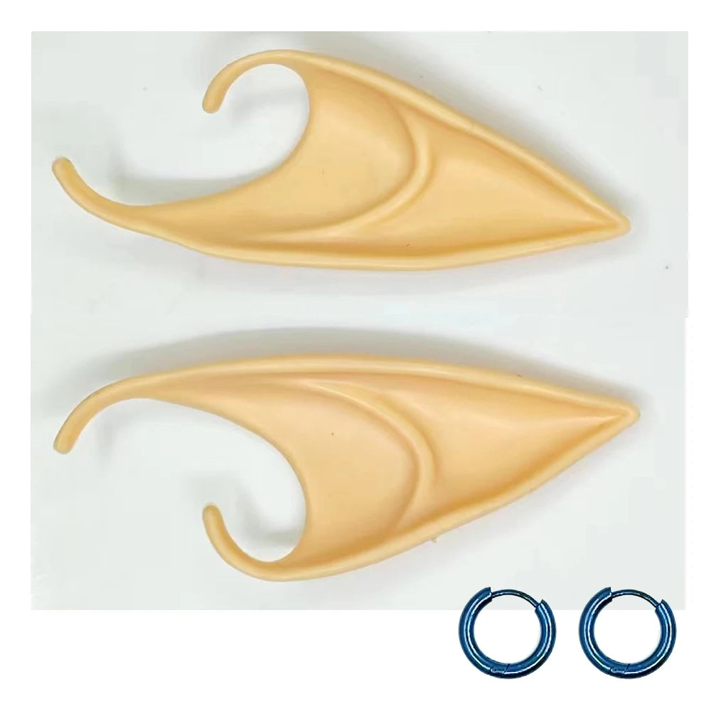Link cosplay elf ear prosthetics and blue hoop earrings set; beige ear pieces (2 pieces)