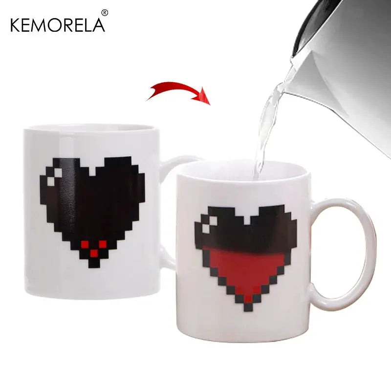 330ml Peach Heart Color Changing Ceramic Cup Magic Mug Heat Revealed Heart Design Coffee Mug Valentines Day Gift