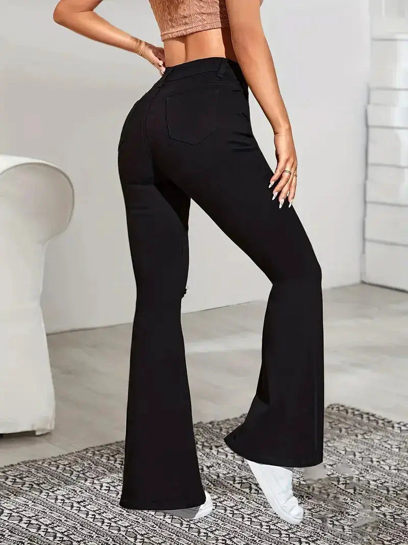 Women Flare Jeans High Waist Moustache Wash Denim Bell Bottom Y2K