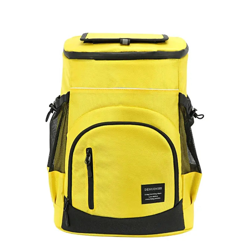 Insulated cooler backpack by Simples Market, yellow with black base, 30L