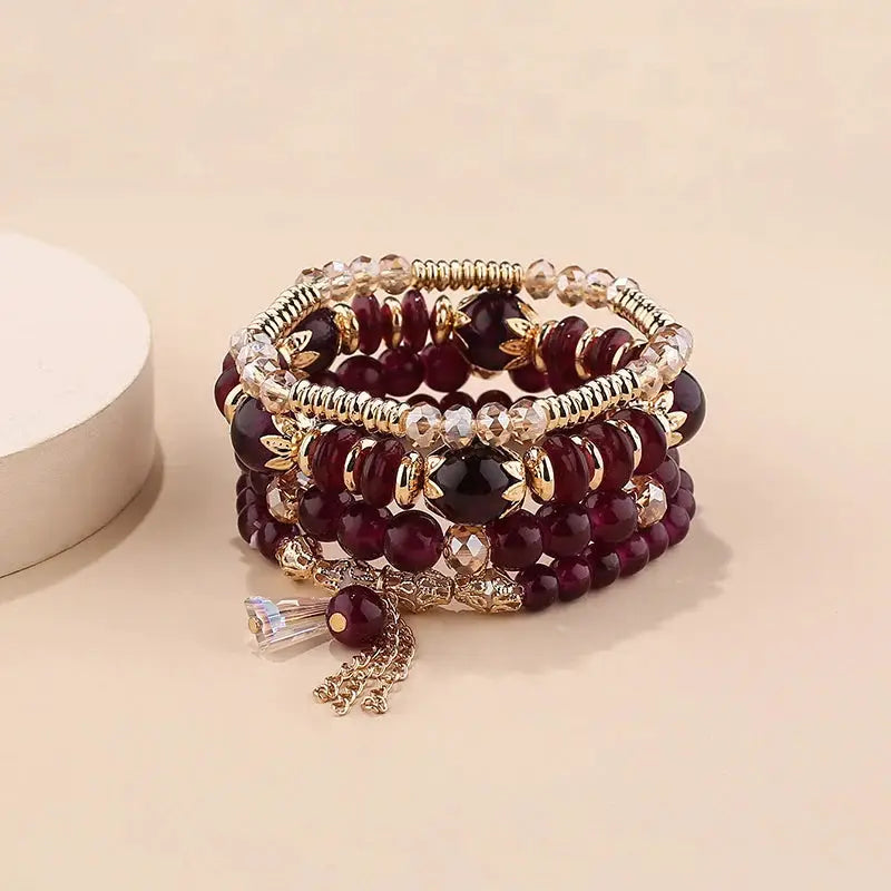 4 Piece Tassel Charm Beads Bracelet Set For Women And Men Bohemian Colorful Glass Bead Chain Bangle Jewelry