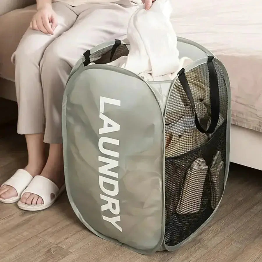 CasaFlex Mesh Pop Up Laundry Basket Large Capacity Foldable Nylon Mesh Hamper For Easy Laundry Management