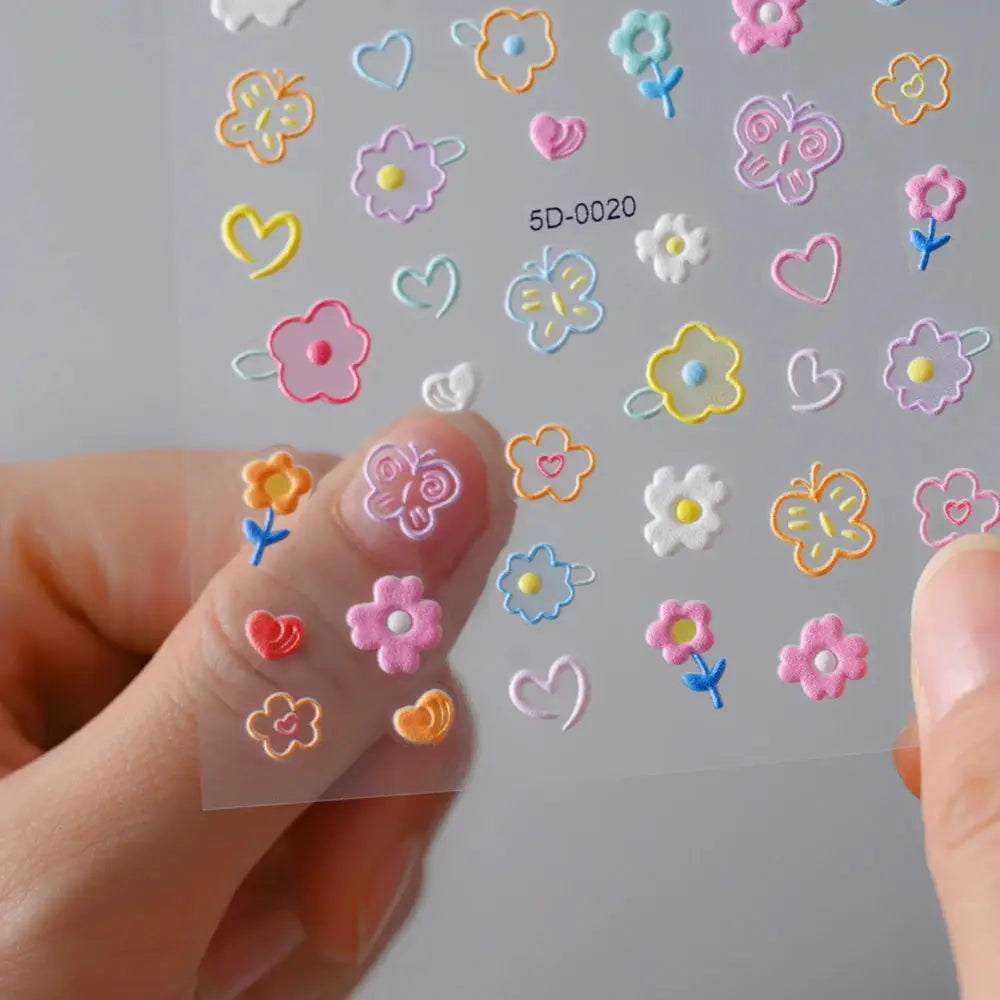 Simples Market 1PC 5D Macaron flower/fruit nail sticker sheet with colorful embossed charms for manicure