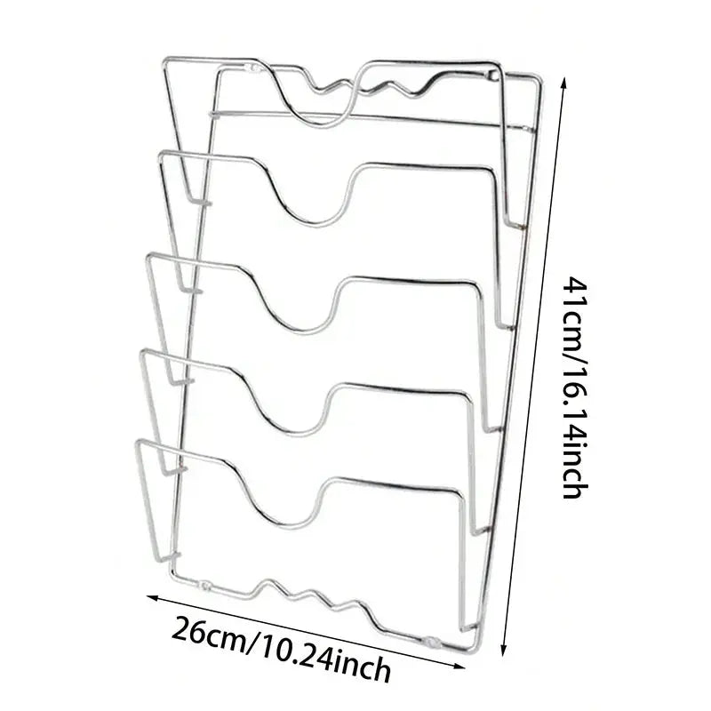 Simples Market five-layer pot lid rack, rust-free metal wall-mount kitchen organizer, 41×26 cm