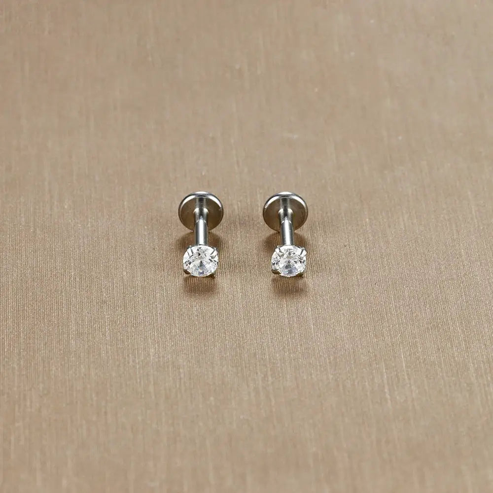 2pc labret stud earrings, Simples Market, 16G surgical stainless steel with clear CZ crystals