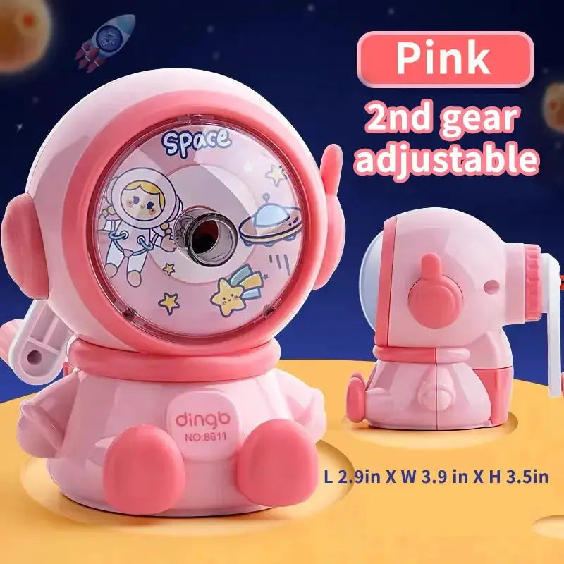 2 pcs astronaut pencil sharpeners, pink space-themed manual sharpeners by Simples Market