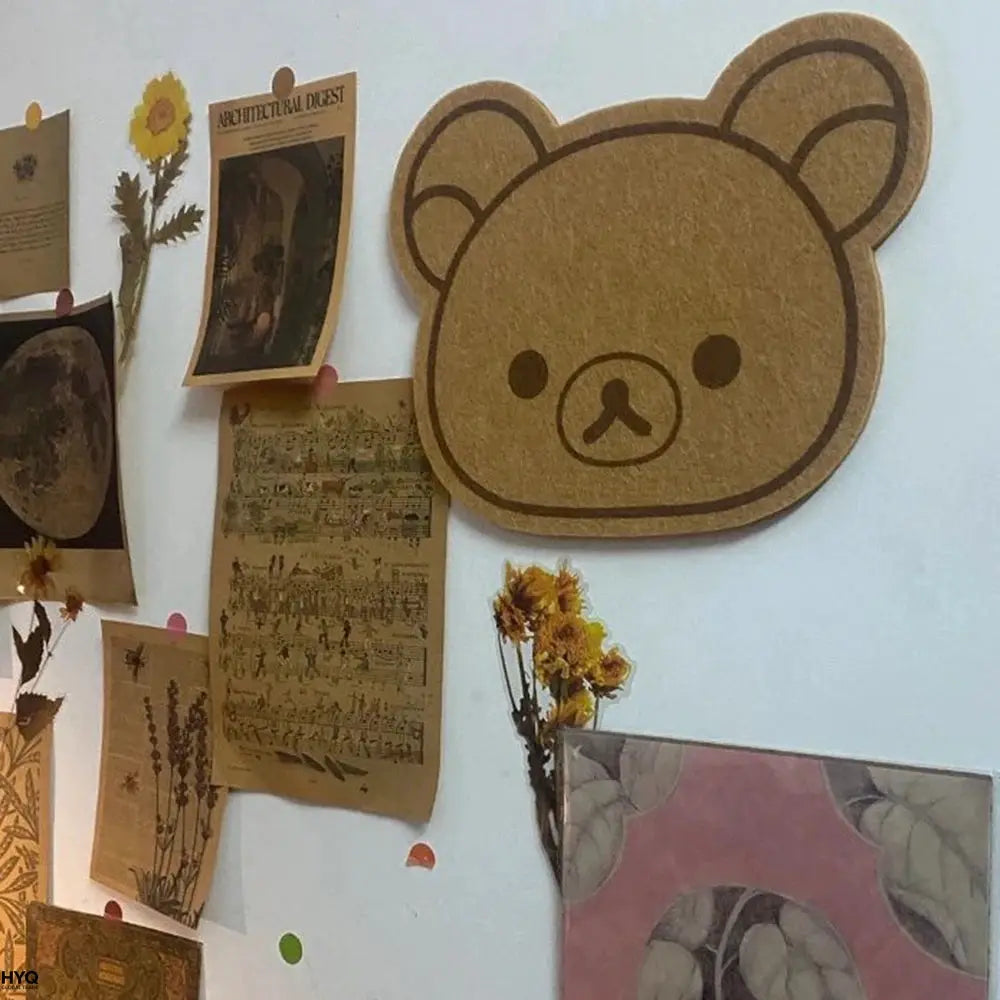 Tablero de fieltro con forma de oso, decoración de pared y tablero de mensajes sin perforación, con notas.