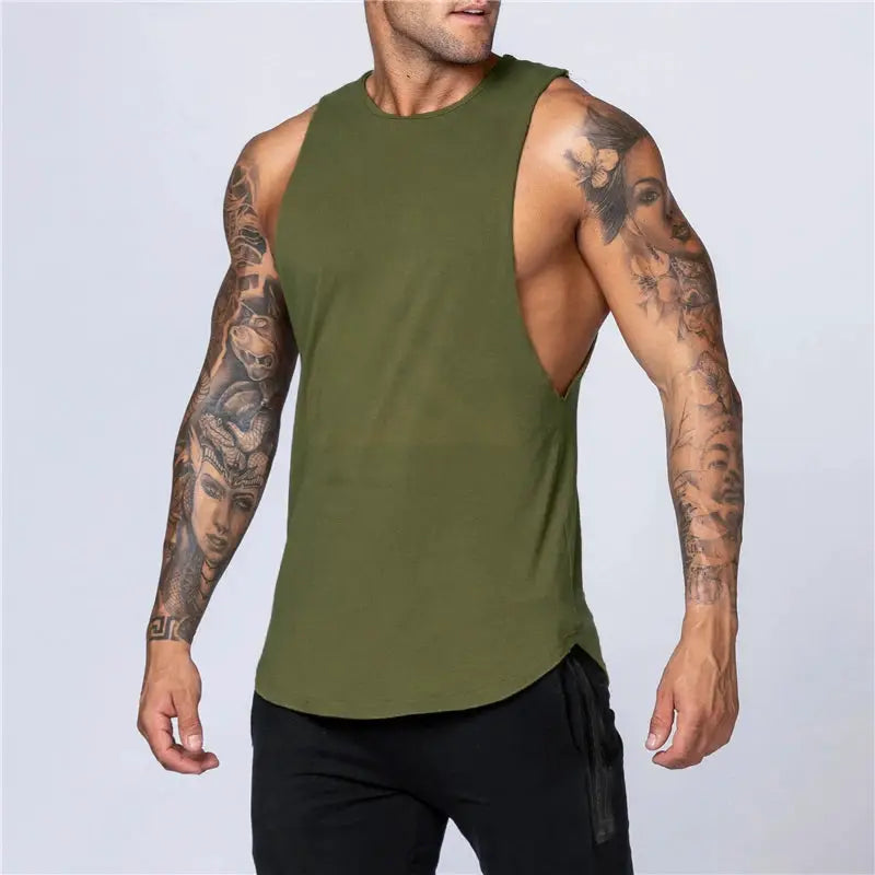 Men's Cotton Tank Top Breathable Sleeveless Gym Vest O Neck Casual Muscle Shirt For Summer Fitness