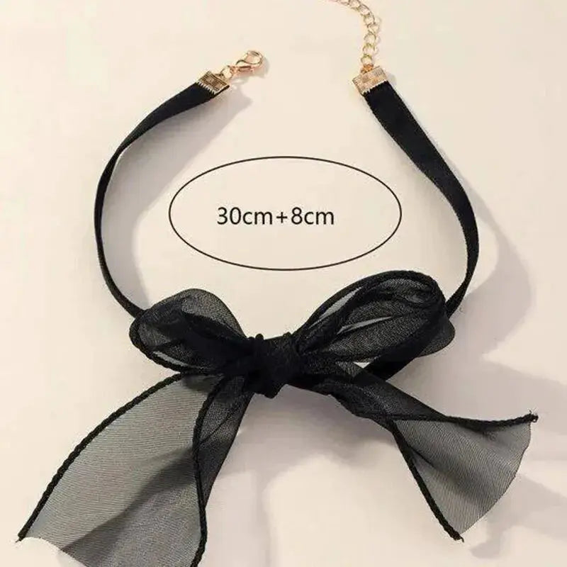 Exquisite Imitation Pearl Choker Necklace With Velvet Lace Up Bow Tie Design For Women Party Jewelry