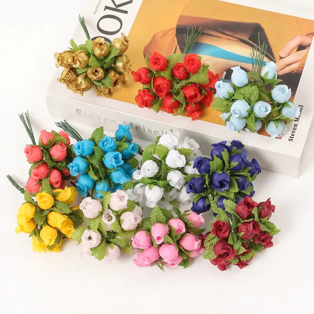12 Pieces Mini Artificial Rose Bouquet Silk Roses for Home Decor and Wedding Decor Craft Wreath Gift