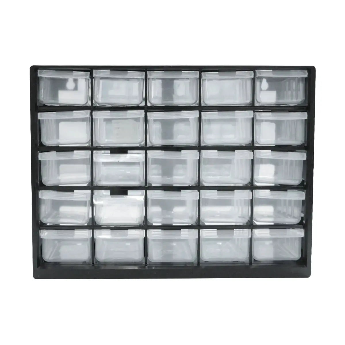 25-grid wall-mounted drawer parts box by Simples Market with clear plastic drawers