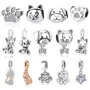 925 Sterling Silver Paw Print Charm Beads for Dogs and Cats Jewelry Pendant Fit for Bracelets Necklaces DIY Projects