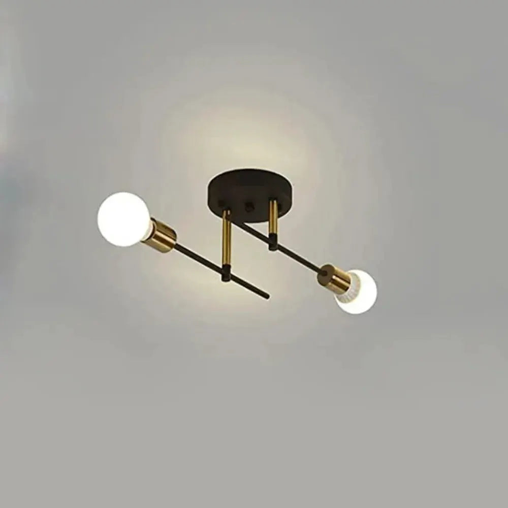 Vintage E27 ceiling light fixture with dual heads in black and gold for living room and dining area