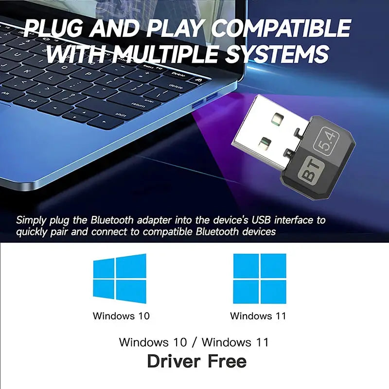 Upgrades Mini USB Bluetooth 5.4 Dongle Adapter Wireless Transmitter Receiver For PC Laptop Driver Free Win10 11