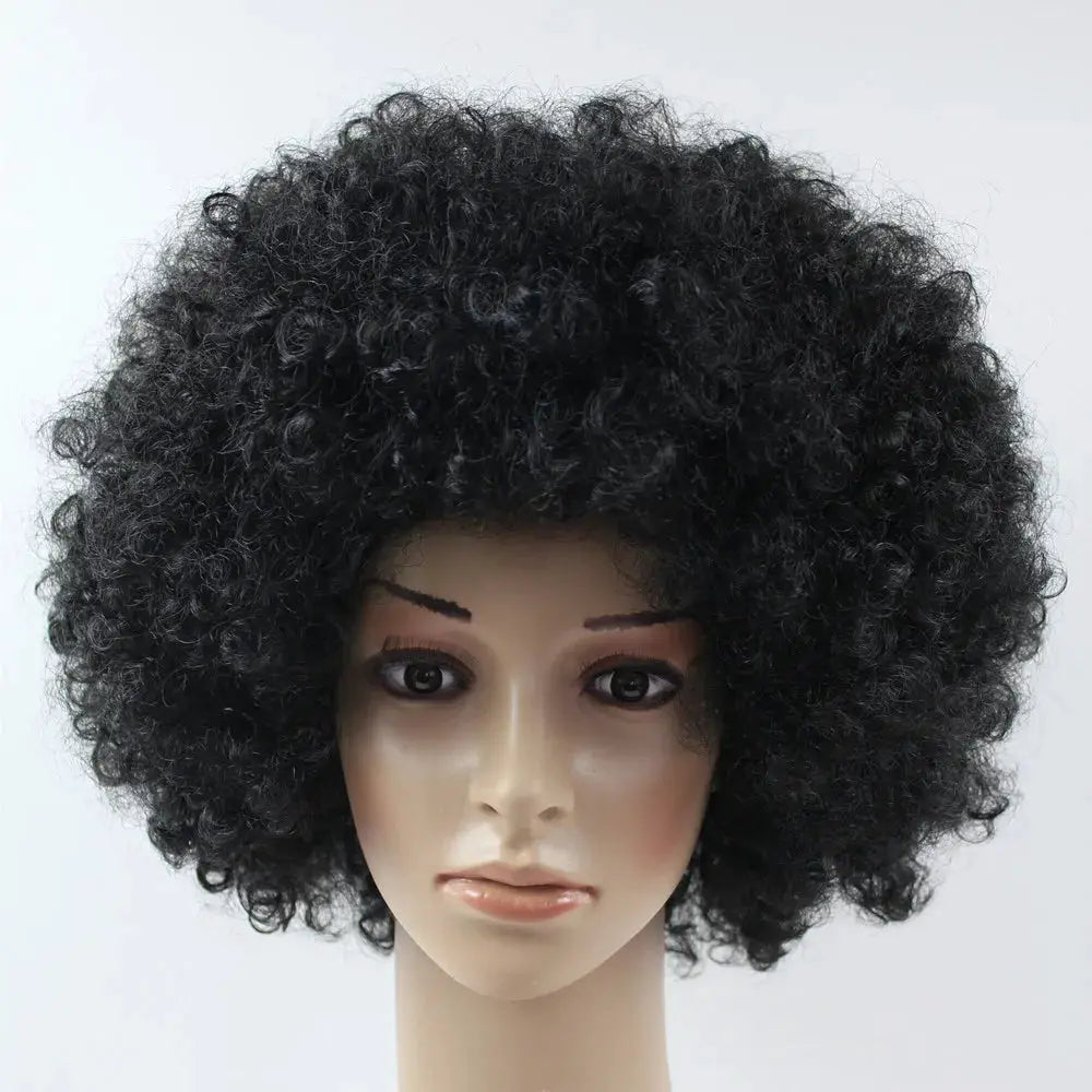 Women's curly cosplay wig; short black Afro, synthetic hair, Simples Market