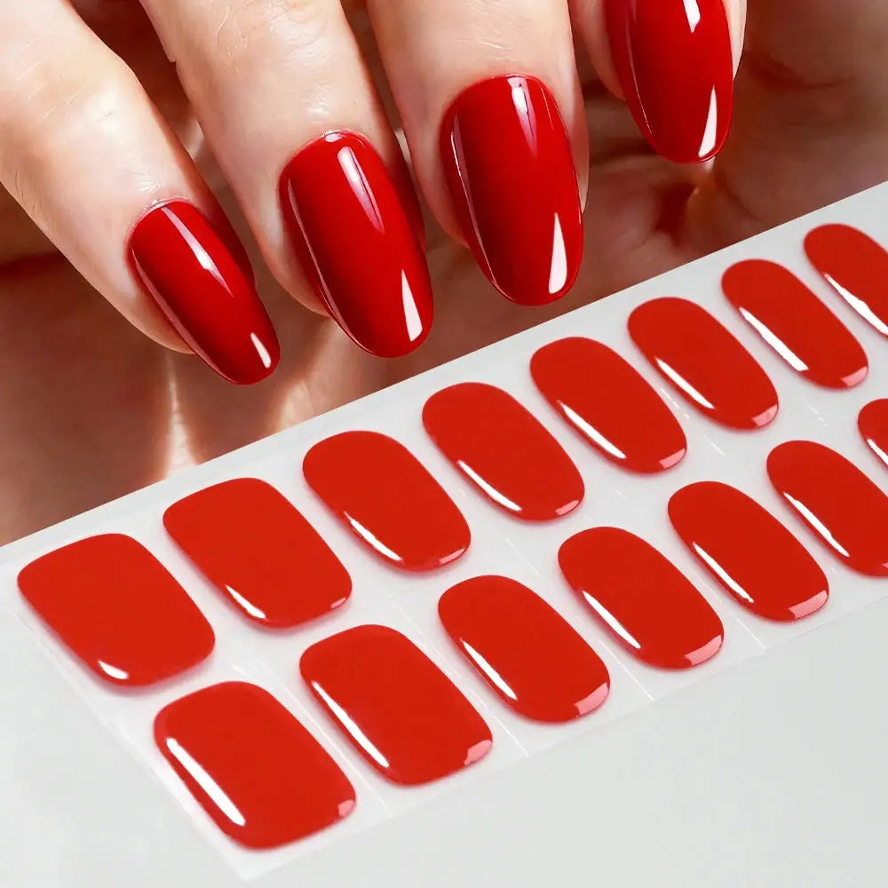 Simples Market 16Tips red glossy nail sticker sheet with full-cover decals