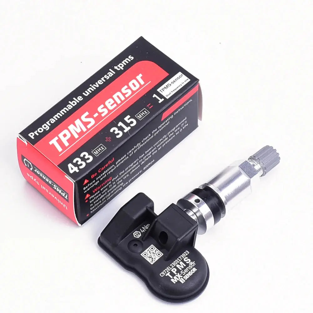 Simples Market TPMS sensor, 1pc, black plastic body with metal stem, 315/433MHz programmable universal
