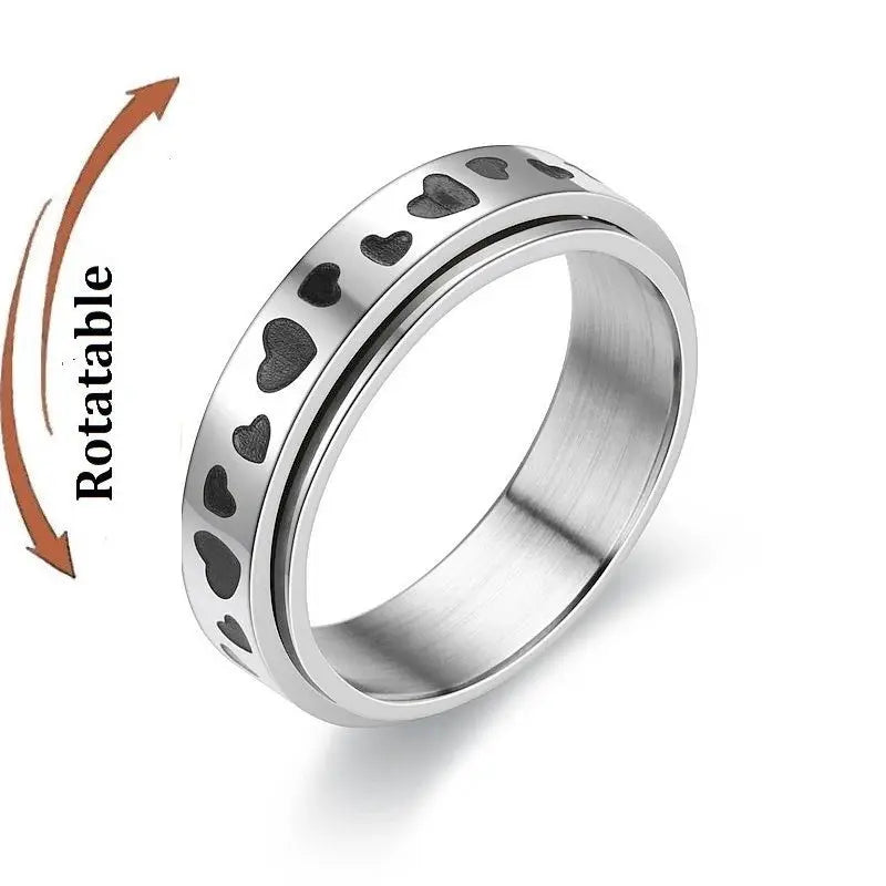 Stainless steel fidget ring with heart-cutout pattern, unisex knuckle ring by Simples Market
