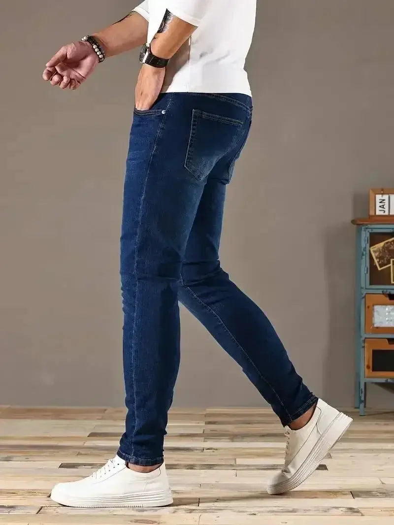 Men stretch skinny denim jeans, dark blue, Simples Market