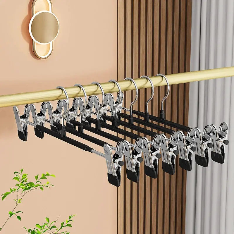ClosetEase Five Pieces Adjustable Pants And Skirt Hangers With Non Slip Clips For Women Secure Grip To Prevent Slips